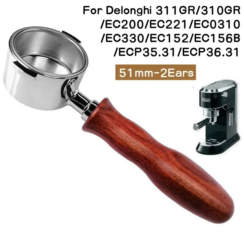 Delonghi Espresso Magnifica - สำหรับเดลองกี้ EC200/221/330,ECP35.31/36.31,เดลองกี้ ECO310 เครื่องชงกาแฟแบบไม่มีก้นพอร์ทาฟิลเตอร์ 51 มม.