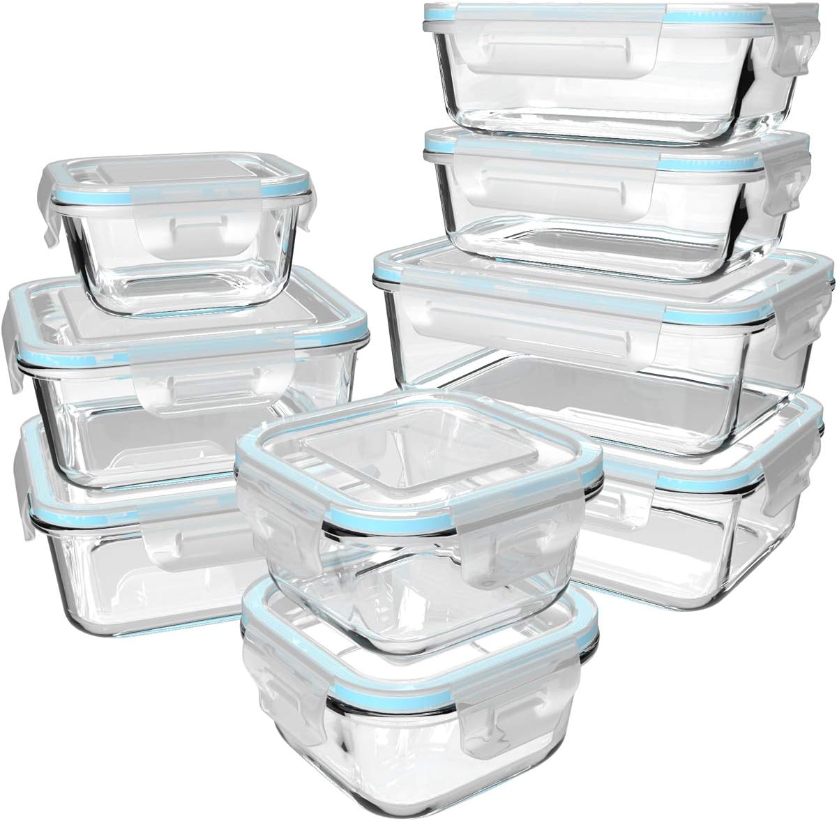 Food Storage Not Plastic - ชุดกล่องแก้วสำหรับเก็บอาหาร 18 ชิ้น พร้อมฝาปิด 9 กล่อง