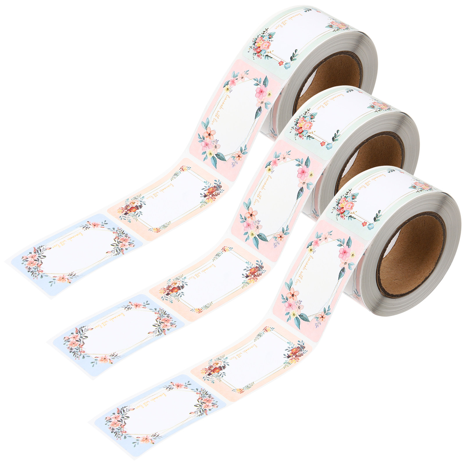 Food Storage Label - สติกเกอร์ฉลากชื่อเปล่า 3 ม้วน ลายดอกไม้ ฉลากขวด ลอกง่าย