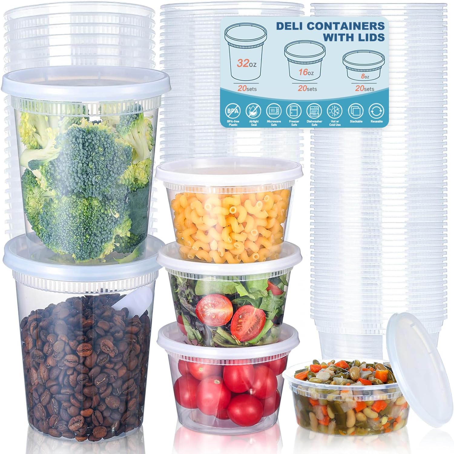 Food Storage Eco Friendly - 24 ชิ้น Deli ภาชนะเก็บอาหารพร้อมฝาปิด, ภาชนะเก็บอาหารพลาสติก 8