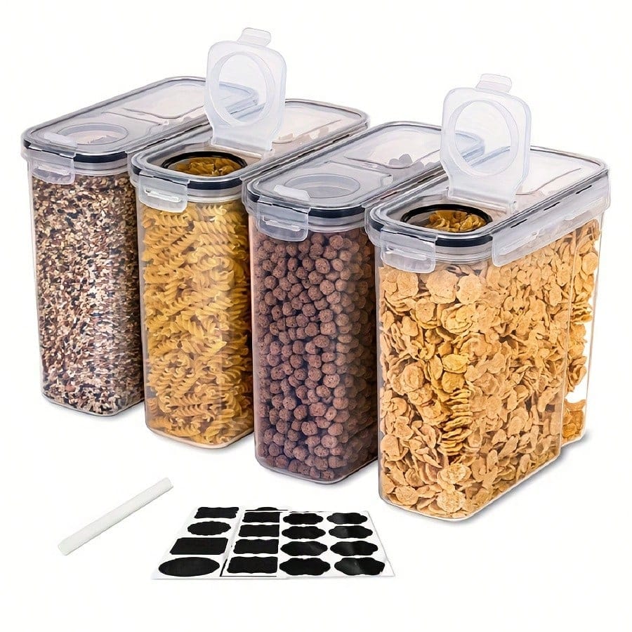 Food Storage For Room - ชุด 4 ชิ้น กล่องเก็บอาหารแห้งและซีเรียลแบบปิดสนิท - กล่องจัดระเบียบสำหรับห้องครัวและตู้เก็บของ