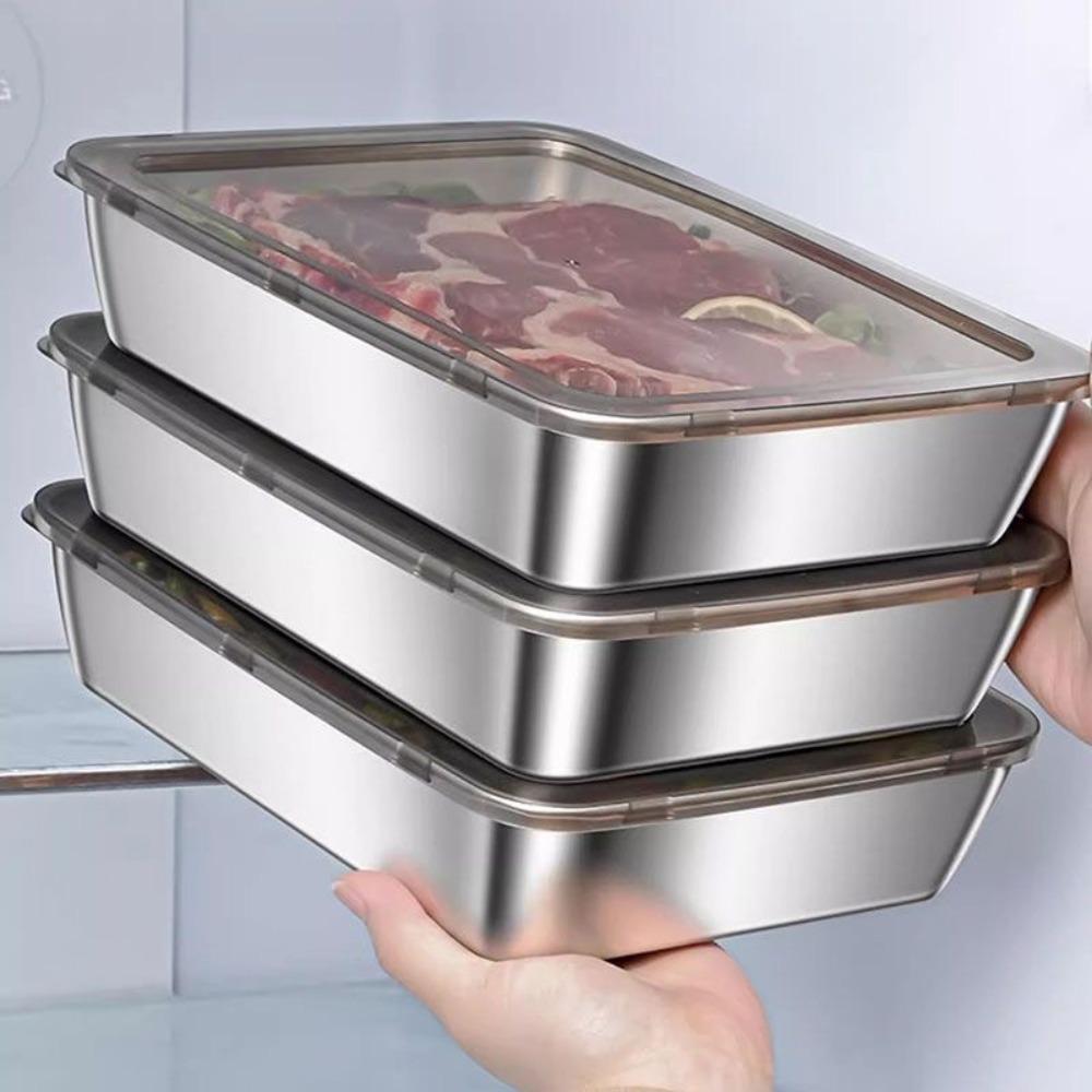 Food Storage For Room - ถาดเสิร์ฟสแตนเลสเกรดอาหารพร้อมฝาปิด, ภาชนะเก็บอาหารทรงสี่เหลี่ยมอเนกประสงค์, ถาดอาหารในครัวแบบปิดสนิทพร้อมฝาปิด