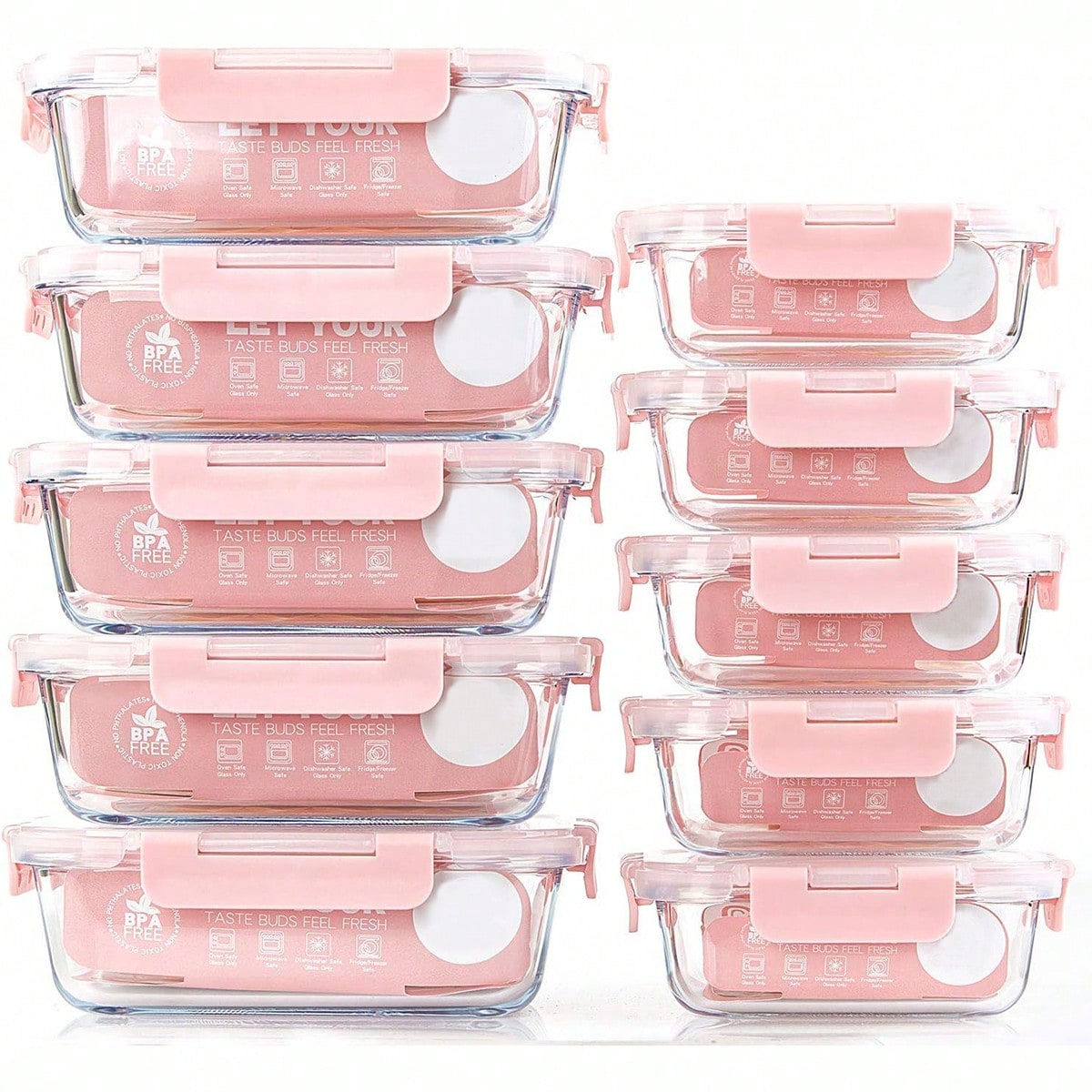 Food Storage Glass - ชุดกล่องแก้วสำหรับเตรียมอาหาร 10 ชิ้น, กล่องเก็บอาหารพร้อมฝาปิดที่ปิดสนิท, กล่องอาหารกลางวันแก้ว, ใช้ได้กับไมโครเวฟ,