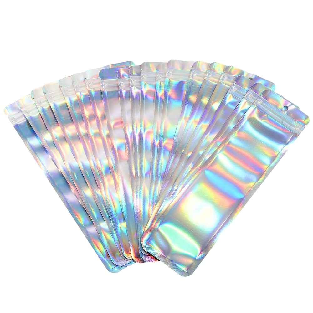 Food Storage Zip Lock Bags - 50 ชิ้นยาว Holographic ถุงบรรจุภัณฑ์ Ziplock เลเซอร์ซีลสําหรับปาร์ตี้เล็บขนตาโปรดปรานอาหารเครื่องประดับ