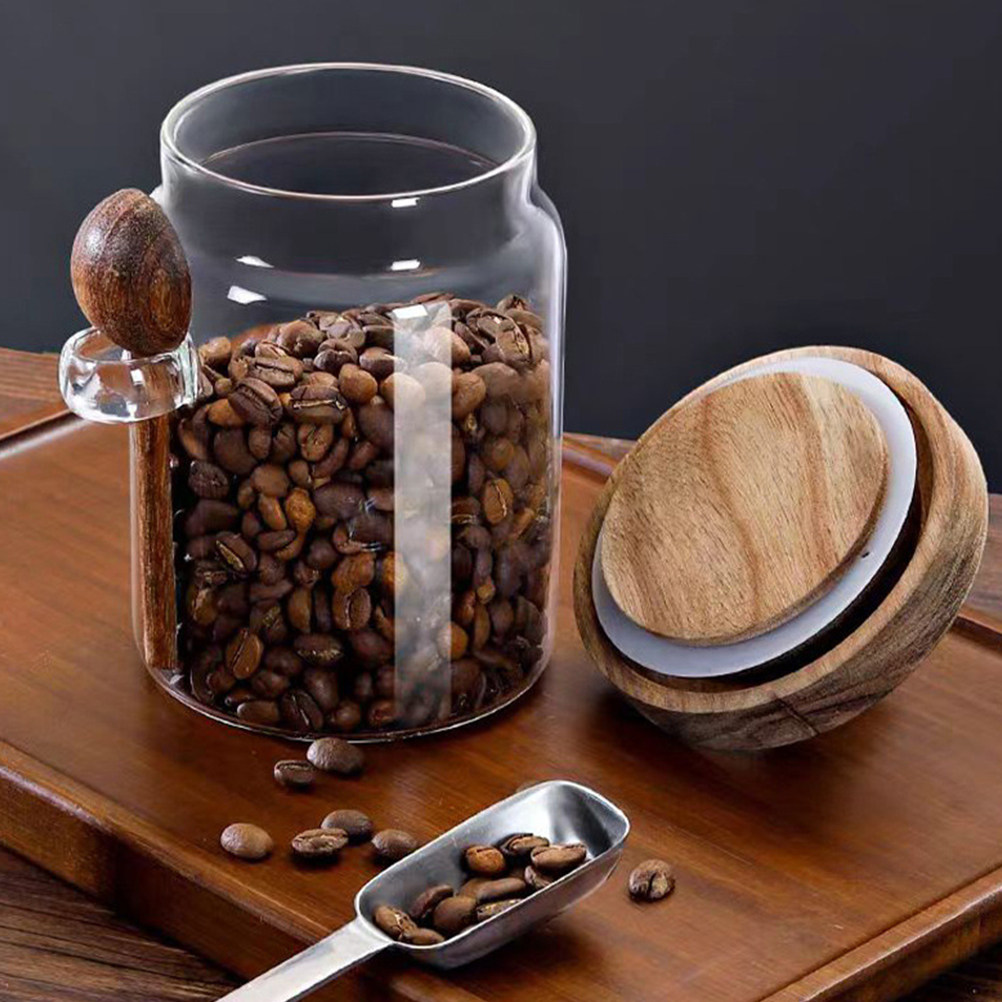 Food Storage Glass - โถเก็บอาหารแก้วใสพร้อมฝาไม้ปิดสนิท ภาชนะใส่กาแฟ โถใส่ชา โถเก็บธัญพืช สำหรับห้องครัว