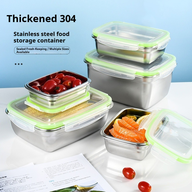 Food Storage Eco Friendly - ชุดกล่องอาหารกลางวันสแตนเลส 304 พร้อมฝาปิดซิลิโคนโปร่งใสภาชนะเก็บอาหารแบบวางซ้อนกันได้สำหรับห้องครัวโรงเรียนสำนักงาน