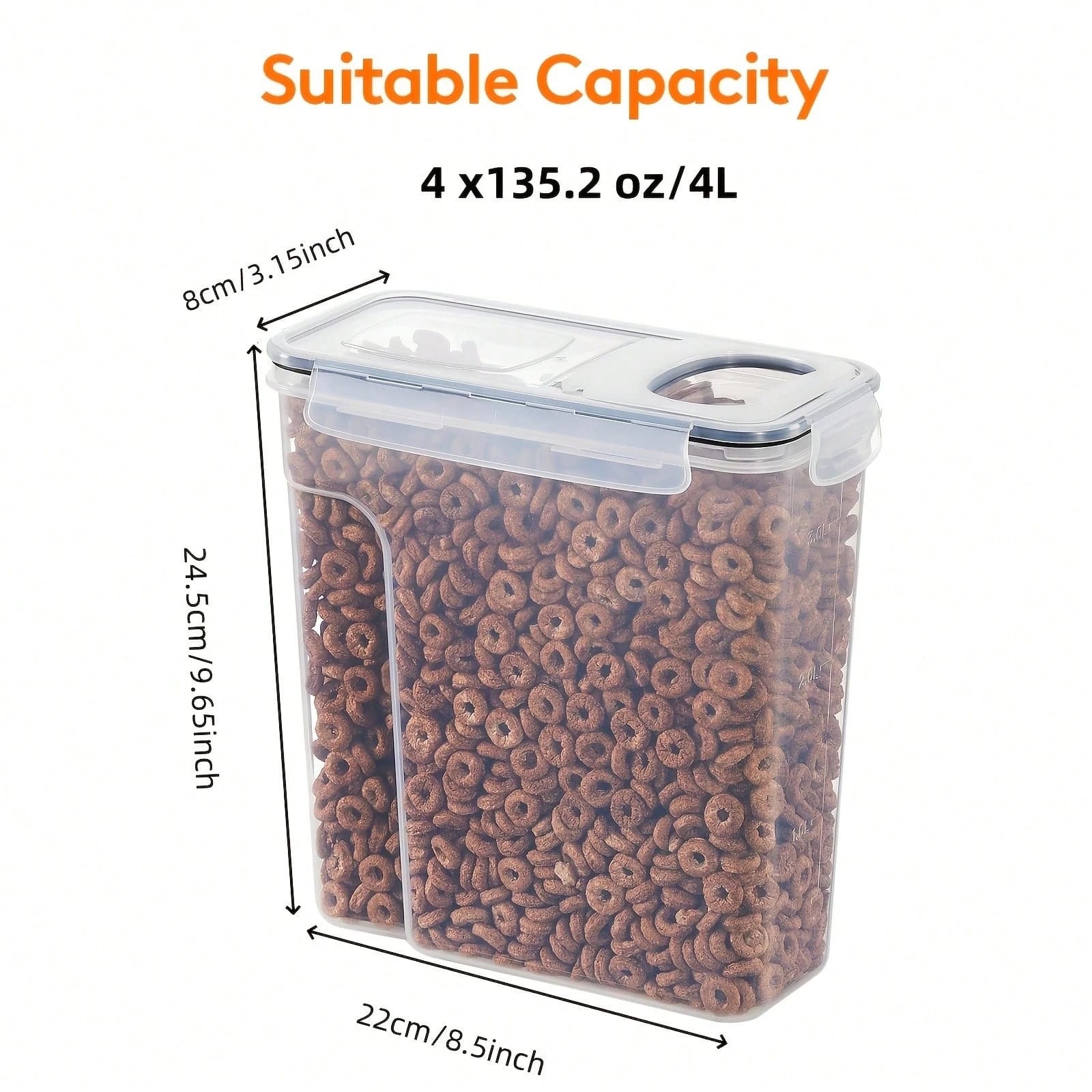 Food Storage Label - กล่องเก็บอาหารแบบปิดสนิทพร้อมฝาปิด 4 ชิ้น กล่องพลาสติกสำหรับจัดระเบียบในครัวและตู้เก็บของ สำหรับเก็บซีเรียล อาหารแห้ง