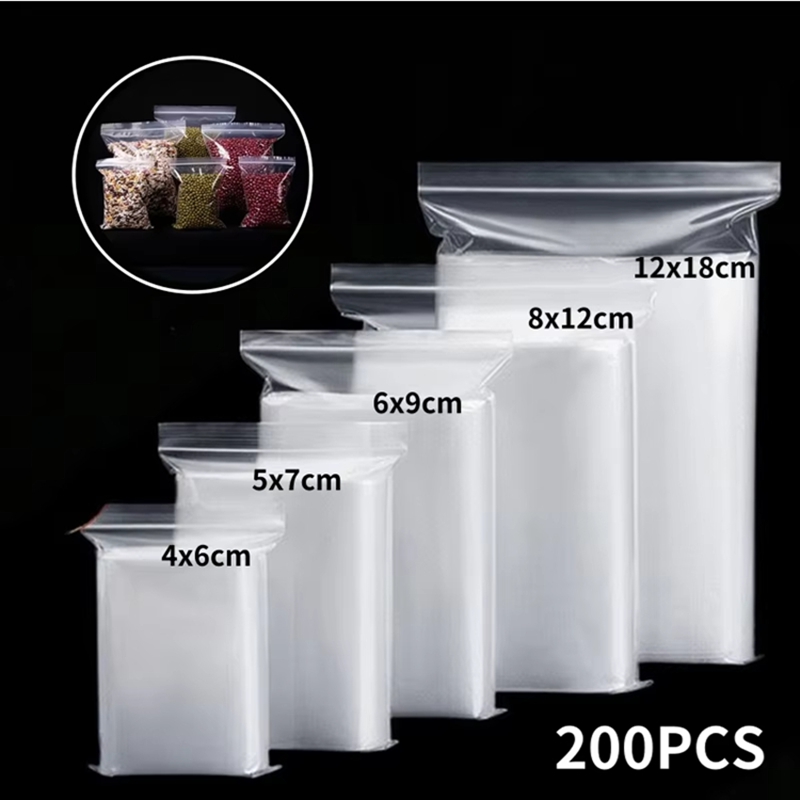 Food Storage Zip Lock Bags - ถุงซิปล็อคใส 100 ชิ้น สำหรับเก็บอาหาร เครื่องประดับ ถุงเก็บของสูญญากาศ