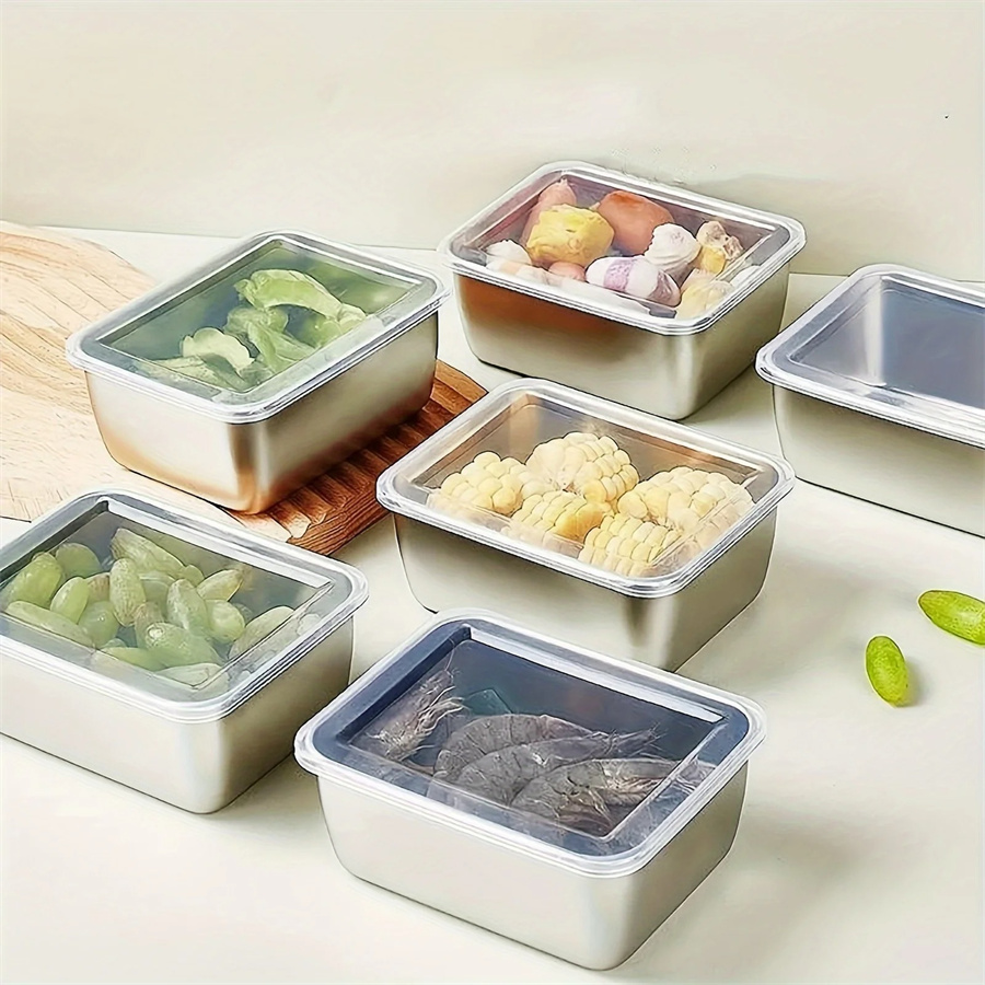 Food Storage For Room - 1/3/5pcs สแตนเลสกล่องเก็บอาหารสดกล่องพร้อมฝาปิด, สี่เหลี่ยมผืนผ้าไส้กรอกก๋วยเตี๋ยวผลไม้จานฝาครอบ