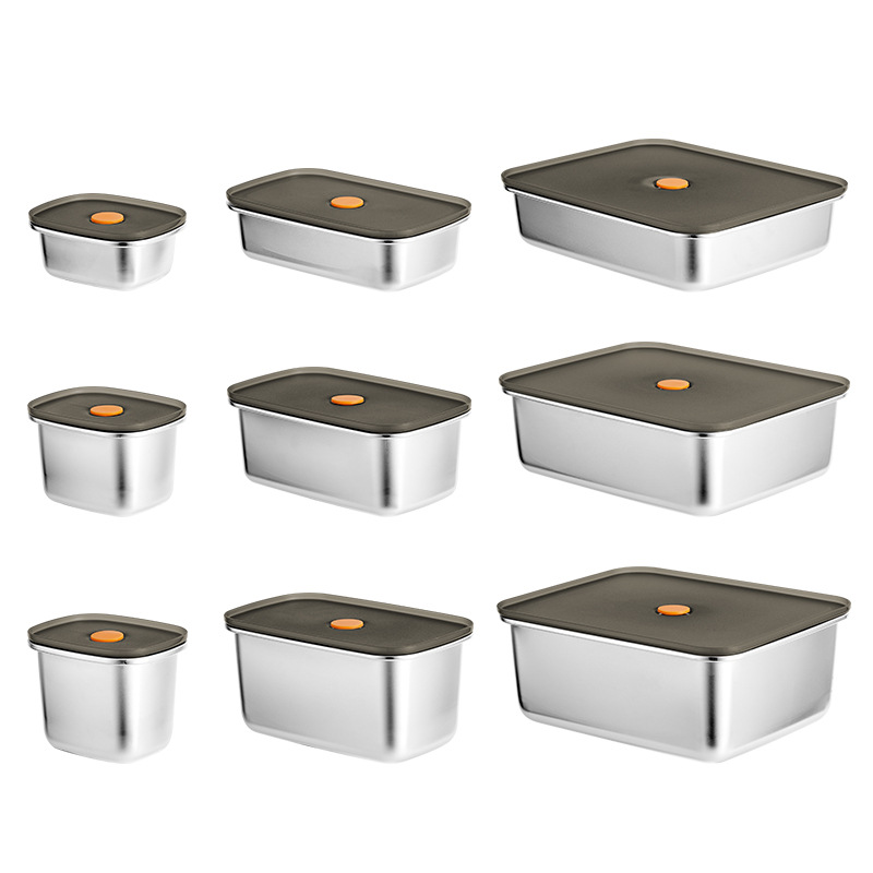 Food Storage Tupperware - กล่องเบนโตะอาหารผลไม้แบบพกพากล่องใส่ขนมขบเคี้ยว304กล่องอาหารกลางวันสแตนเลสสตีลพร้อมฝาปิดกล่องกันรั่วกล่องเก็บของสด