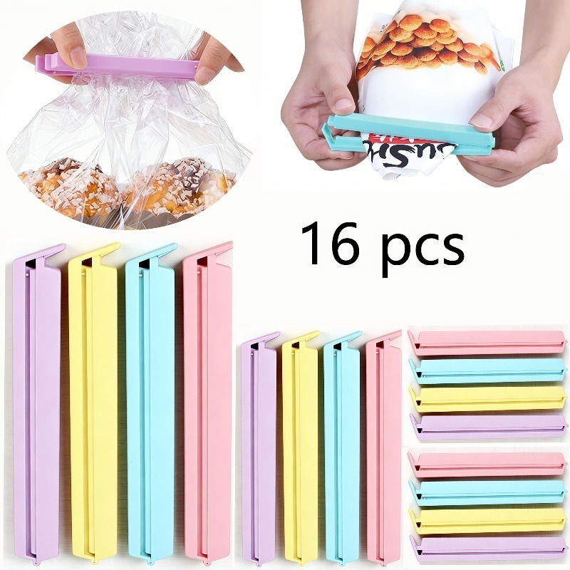 Food Storage Zip Lock Bags - 16 ชิ้น/ชุด คลิปหนีบถุงอาหาร 3 ขนาด เหมาะสำหรับคลิปหนีบถุงเก็บอาหารและขนม